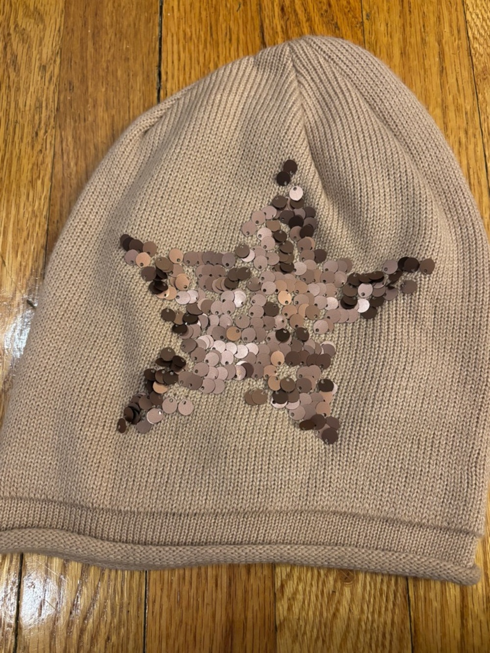 Sequin Star Knit Beanie - Blush Pink